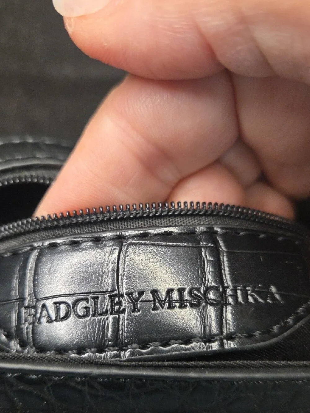 Badgely Mischka Black Vegan Croc-Embossed Chain Shoulder Bag